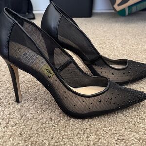 Jessica Simpson Black Mesh Pointed-Toe Stiletto Heels